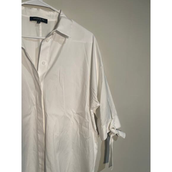 Lafayette 148 White Button Down Short Tie Sleeve Top Size Small - Picture 4 of 11